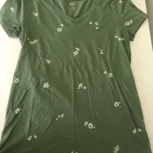 GAP Women's Short Sleeve Olive Floral Tee Soft Cotton